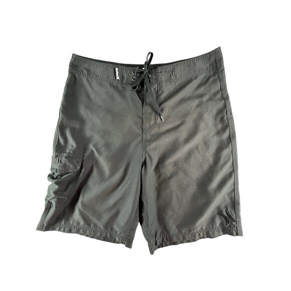 Hurley Board Shorts Swim Trunks Mens 32 Black Pockets Drawstring Polyester - Picture 1 of 9
